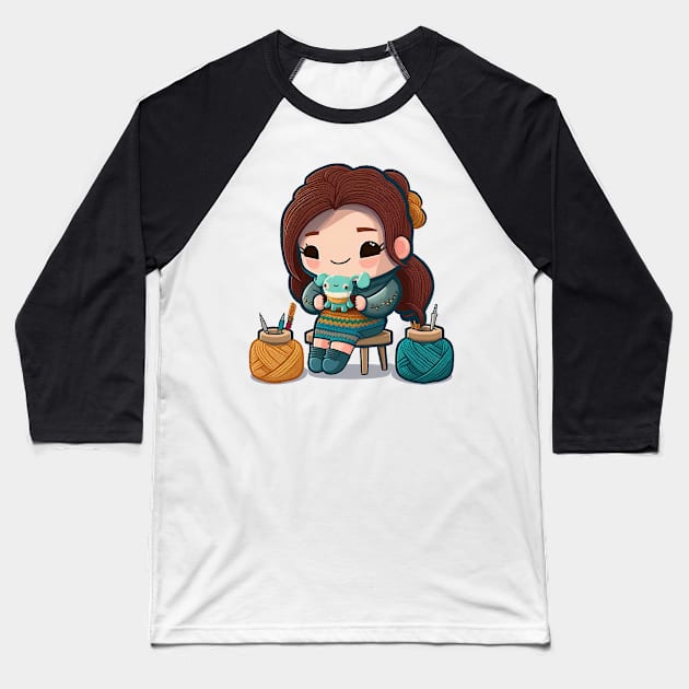 Chibi Knitting Mom Baseball T-Shirt by ShirtStories